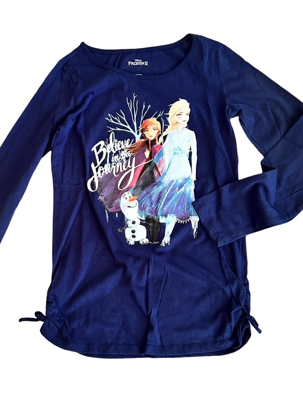 Kids Disney Frozen II Blue Long Sleeve Side Tie Shirt Top Size 14/16